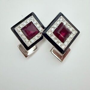 Elegant Black and Red Square Earrings Monet Fashion Jewelry “rare”